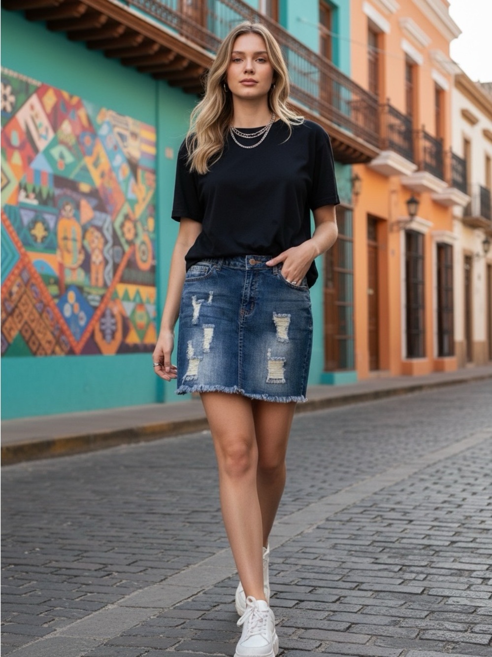 Wax Jean Blue Distressed Mini Skirt